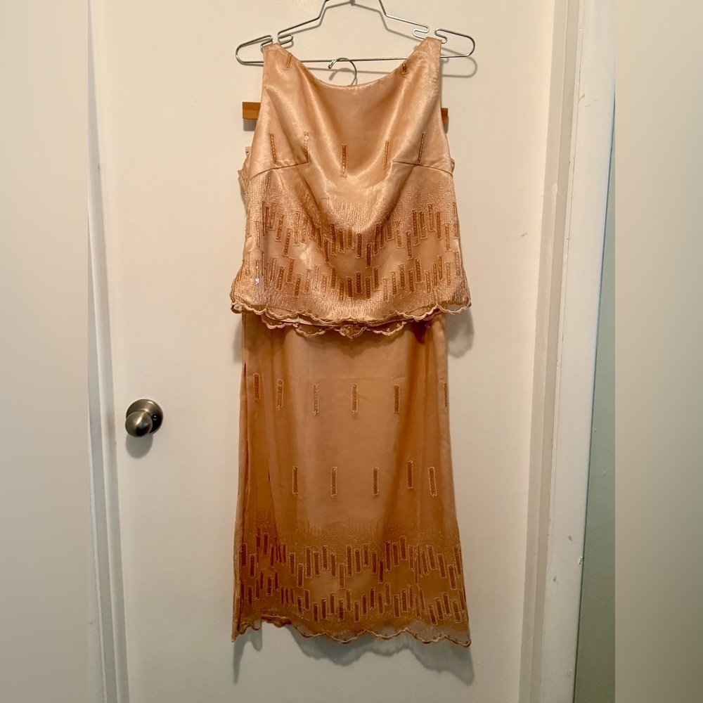 Couture Sequined dress designed by Jed Sevilla ~ 2 Piece ~Creamy Taupe